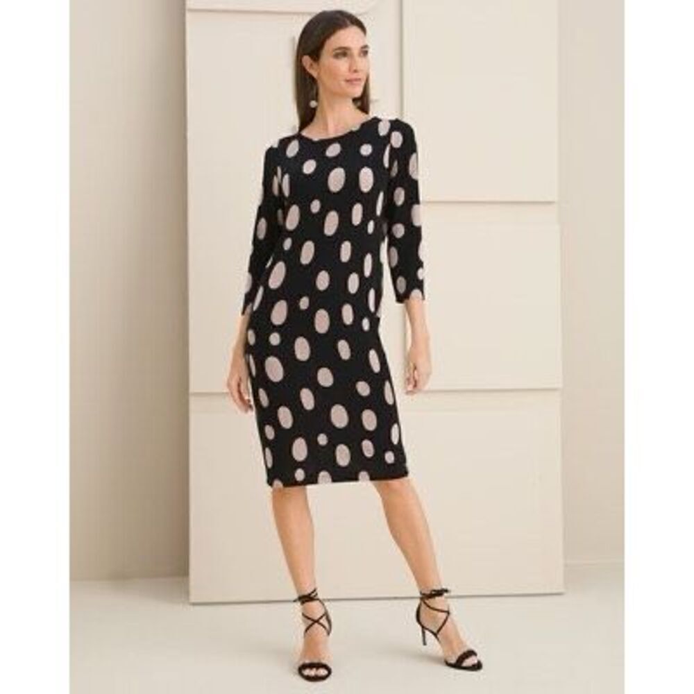 Chico’s Travelers Spotted Twist Back Knee Length Dress Women Sz 0 (4/6)